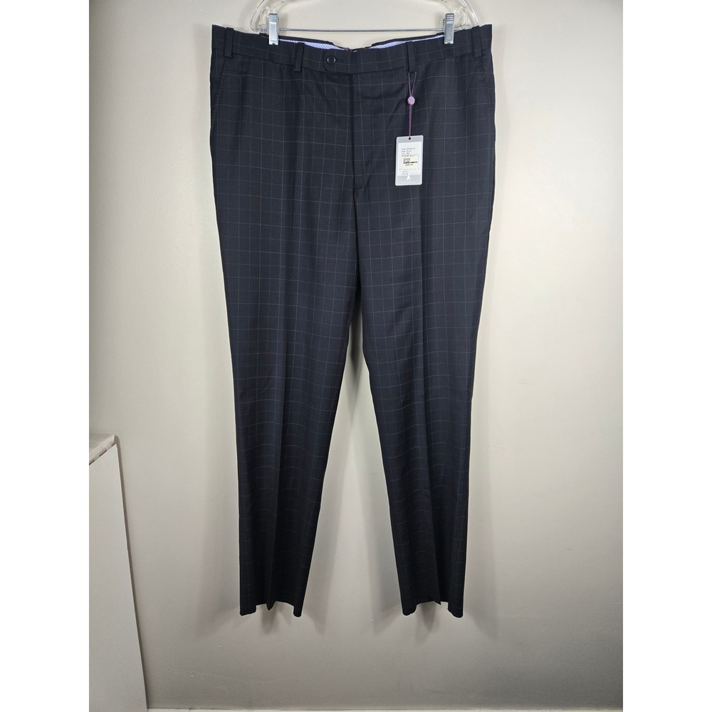 Aristo Eighteen Stirling Mens 42 Black Windowpane 100% Wool Dress Pants UNHEMMED
